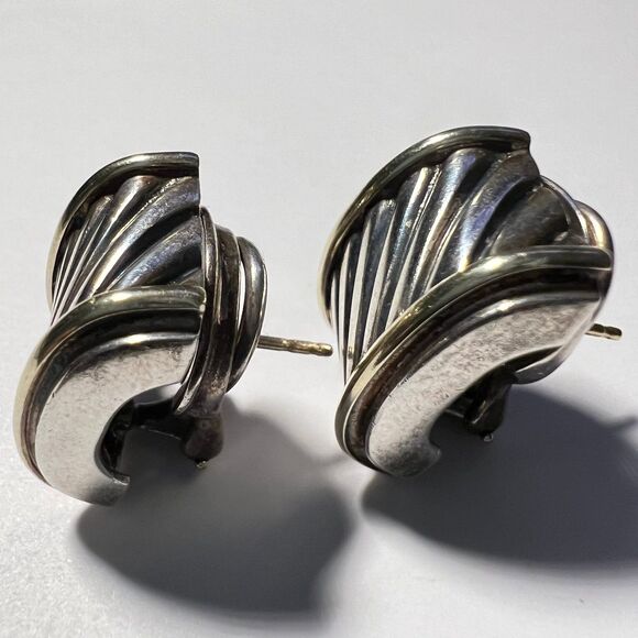 David Yurman Cable Cigar Band Earrings 14k & Sterling - Picture 4 of 7